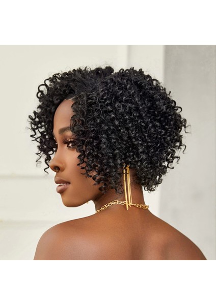 Siyah Kısa Afro Yan Tül Peruk fırsatları