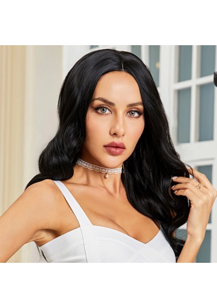 Siyah Geniş Dalgalı Fiber Sentetik Tül Peruk indirimleri