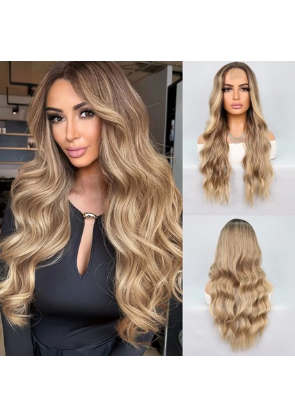 Kumral Dore Sarı Ombre Balköpüğü Röfleli Tül Peruk