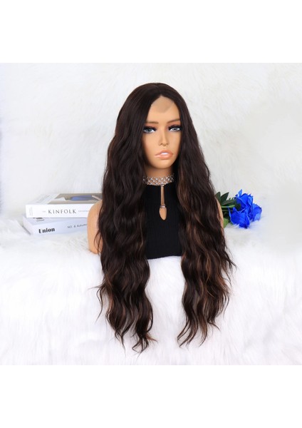 Kahverengi Karamel Işıltılı Su Dalgalı Fiber Sentetik Tül Peruk fiyatları
