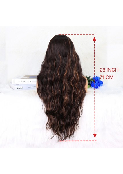 Kahverengi Karamel Işıltılı Su Dalgalı Fiber Sentetik Tül Peruk indirimleri