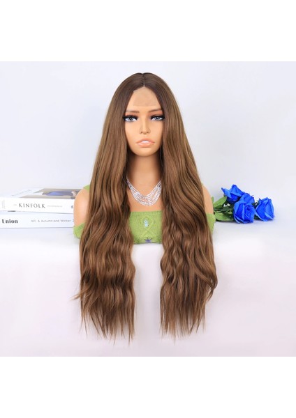 Koyu Kumral Açık Kumral Ombreli Tül Peruk indirimleri