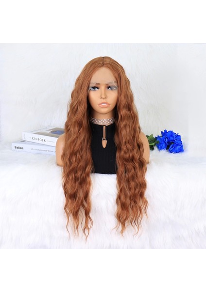 Koyu Bakır Su Dalgalı Fiber Sentetik Tül Peruk