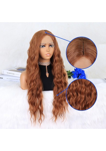 Koyu Bakır Su Dalgalı Fiber Sentetik Tül Peruk fırsatları