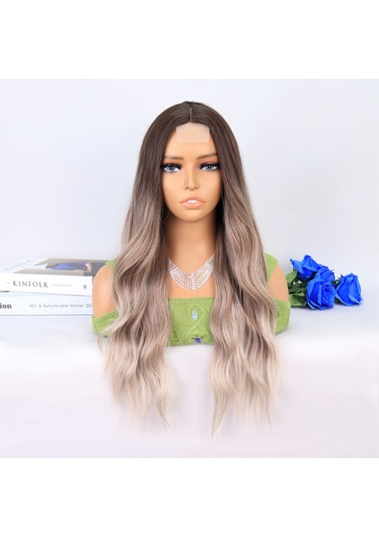 Rus Kumralı Beyaz Platin Ombre ve Röfleli Tül Peruk