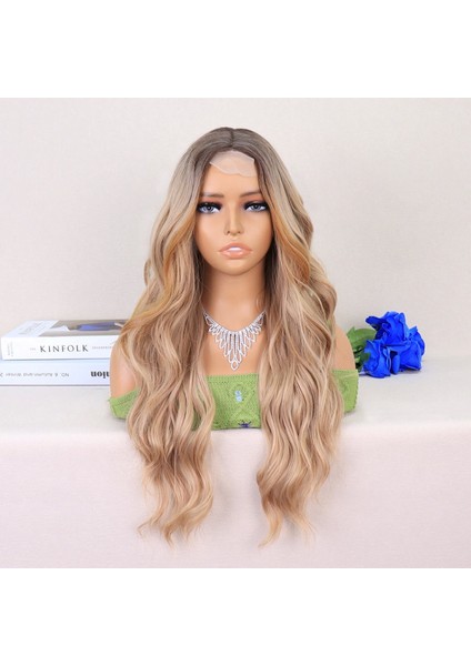 Koyu Kumral Dore Sarı Ombreli Perçemler Bakır Işıltılı Tül Peruk