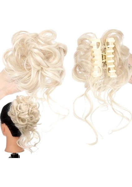 Tokalı Kuyruklu Dağınık Topuz - Beyaz Platin