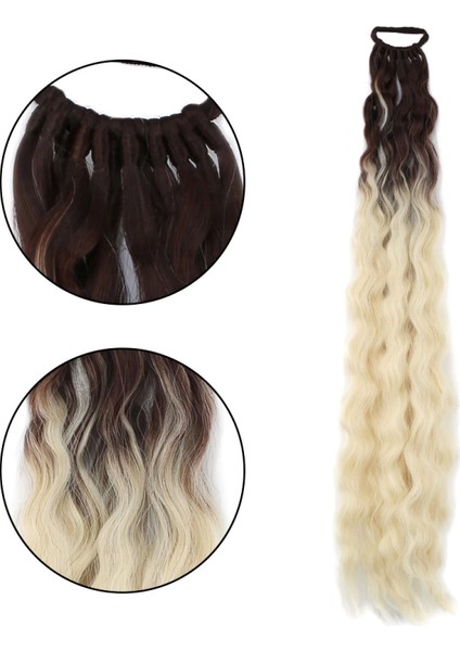 Lastik Tokalı At Kuyruğu Kabarık Afro Dalgalı - Kumral- Platin Ombre