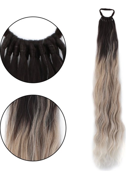 Lastik Tokalı At Kuyruğu Su Dalgalı - Kahverengi- Kumral Ombre Beyaz Platin Röfle