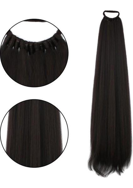 Lastik Tokalı At Kuyruğu Düz - Kızıl Kahve