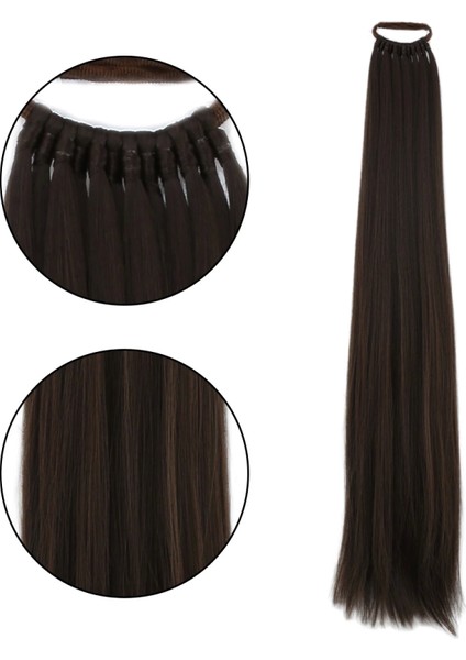 Lastik Tokalı At Kuyruğu Düz - Koyu Kumral