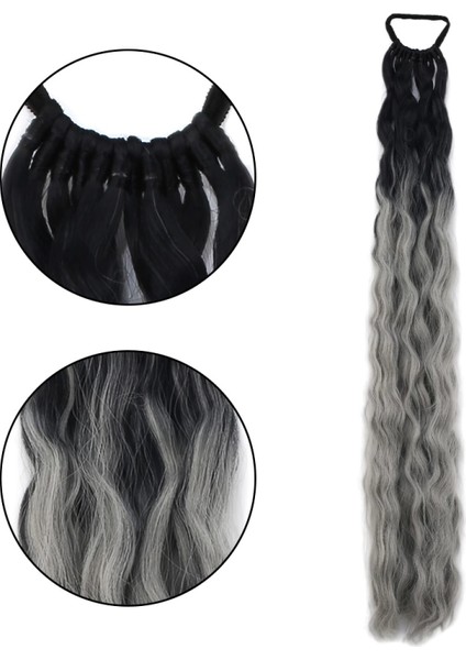 Lastik Tokalı At Kuyruğu Kabarık Afro Dalgalı - Siyah- Gri Ombre