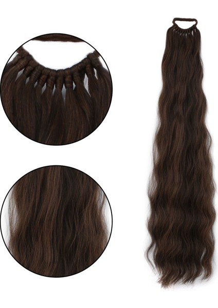 Lastik Tokalı At Kuyruğu Su Dalgalı - Kahve Karamel