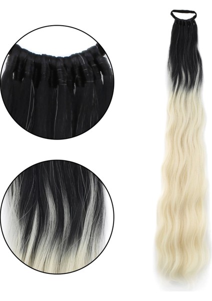 Lastik Tokalı At Kuyruğu Su Dalgalı - Siyah- Platin Ombre