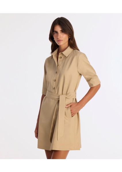 Düz Gömlek Yaka 3/4 Kol Elbise fiyatları