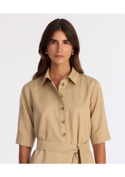 Düz Gömlek Yaka 3/4 Kol Elbise modelleri