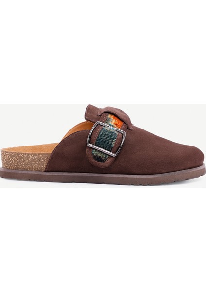 Şerit Detaylı Deri Terlik