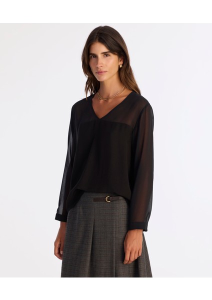 Regular V Yaka Uzun Kol Bluz