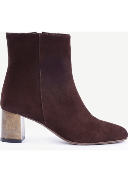 Metal Ökçeli Deri Topuklu Bot