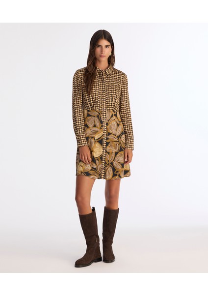 Düz Gömlek Yaka Uzun Kol Elbise