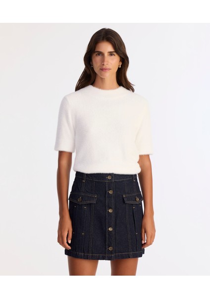 Pens Detaylı Düğmeli Kısa Denim Etek