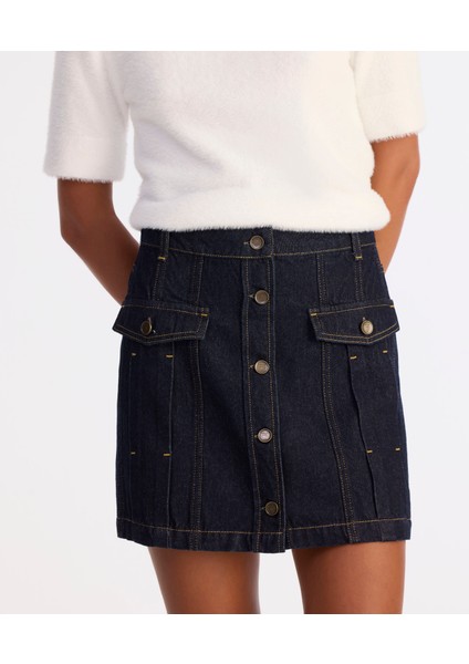 Pens Detaylı Düğmeli Kısa Denim Etek modelleri