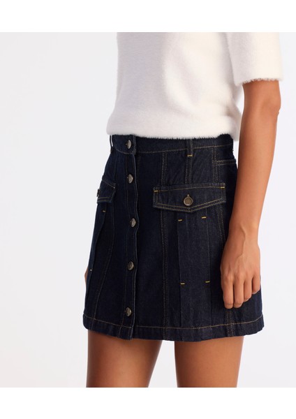 Pens Detaylı Düğmeli Kısa Denim Etek fırsatları