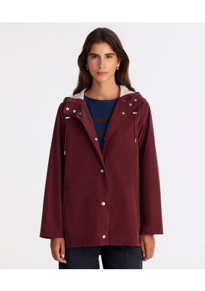 Loose Kapüşonlu Yaka Uzun Kol Yağmurluk