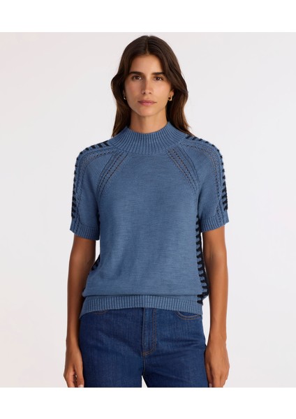 Regular Dik Yaka Kısa Kol Kazak