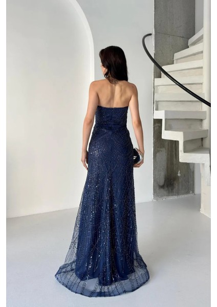 Lacivert Taş Işlemeli Uzun Balık Abiye 0801056.02 indirimleri