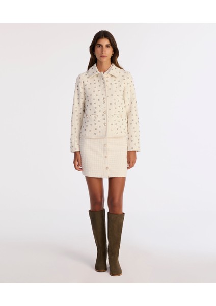 Cropped Bisiklet Yaka Uzun Kol Ceket