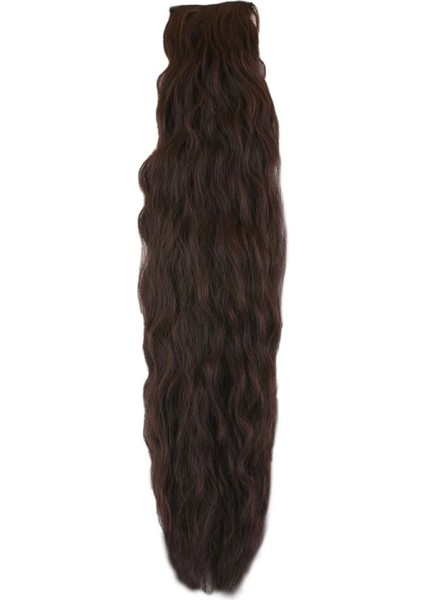 Fiber Sentetik Kabarık Dalgalı 8 Parça Çıt Çıt - Koyu Kahve