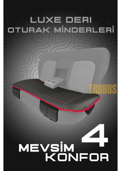 Fiat Siena 1996–2012 Uyumlu Lüks Kalite Sıvı Geçirmez Deri Oturak Minder 3'lü Siyah Kırmızı modelleri