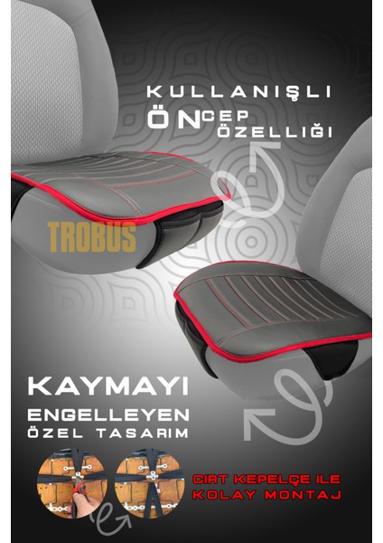 Fiat Siena 1996–2012 Uyumlu Lüks Kalite Sıvı Geçirmez Deri Oturak Minder 3'lü Siyah Kırmızı indirimleri