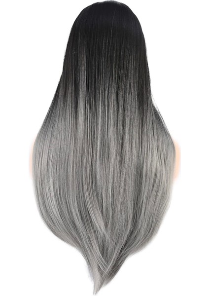 Düz Perçemli Uzun Fiber Sentetik Peruk - Siyah - Gri Ombreli fırsatları