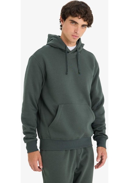 Regular Fit Kapüşonlu İçi Yumuşak Tüylü Kanguru Cepli Basic Düz Sweatshirt X8283AZ25AU modelleri