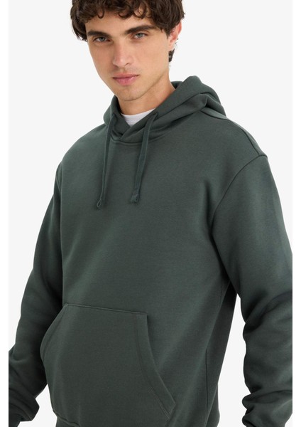 Regular Fit Kapüşonlu İçi Yumuşak Tüylü Kanguru Cepli Basic Düz Sweatshirt X8283AZ25AU indirimleri