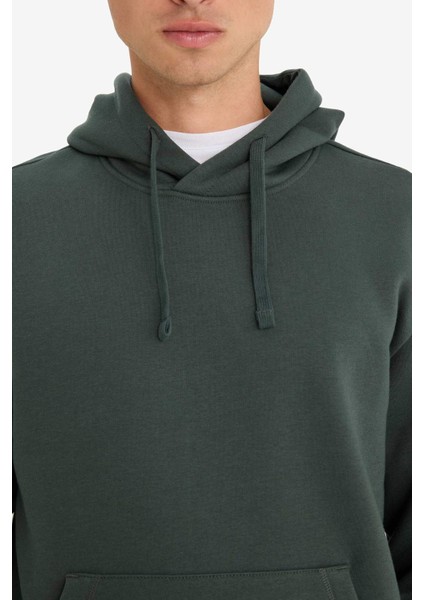 Regular Fit Kapüşonlu İçi Yumuşak Tüylü Kanguru Cepli Basic Düz Sweatshirt X8283AZ25AU