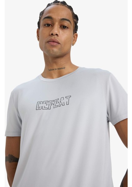 Fit Slim Fit Dar Kesim Bisiklet Yaka Esnek Kumaş Baskılı Sporcu Kısa Kollu Tişört E7516AX25AU