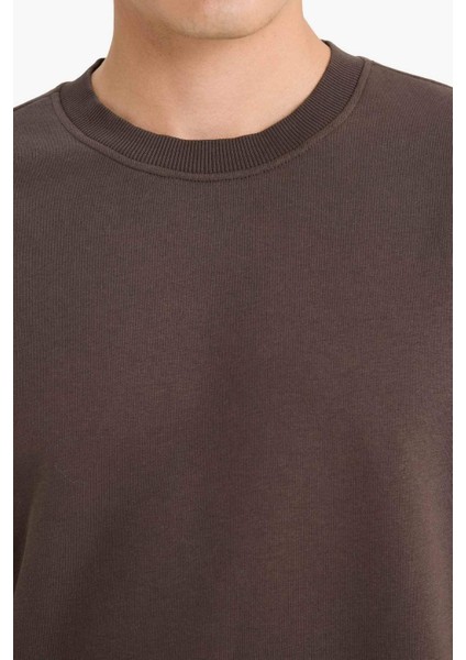 Relax Fit Bisiklet Yaka Kalın İçi Yumuşak Tüylü Basic Düz Sweatshirt T5139AZ25AU indirimleri