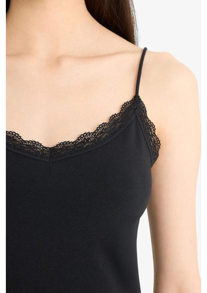 Dantel Detaylı İnce Askılı Pamuklu Siyah İç Atlet-Fall in Love Y5360AZ25AU indirimleri