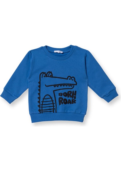 Erkek Bebek Sweatshirt Timsah Baskılı Bisiklet Yaka Uzun Kol