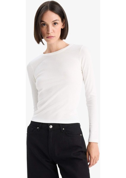 Slim Fit Dar Kesim Basic Düz Fitilli Kaşkorse Uzun Kollu Tişört E5767AX25AU modelleri