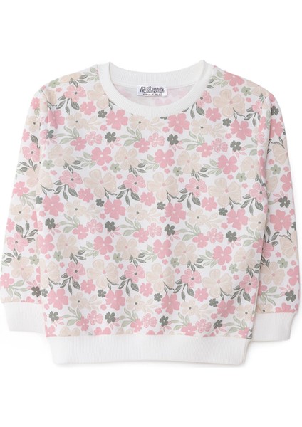 Kız Bebek Sweatshirt Çiçekli Bisiklet Yaka Uzun Kol
