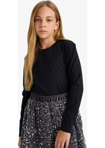 Kız Çocuk Bisiklet Yaka Basic Düz Uzun Kollu Okul Tişörtü U6810A625AU indirimleri