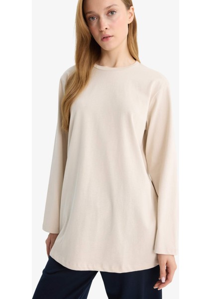 Regular Fit Bisiklet Yaka Uzun Kollu Tişört Tunik modelleri