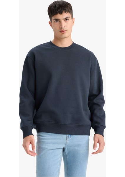 Relax Fit Bisiklet Yaka Kalın İçi Yumuşak Tüylü Basic Düz Sweatshirt T5139AZ25AU