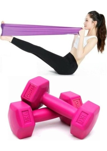 Çok Renkli Dambıl ve Pilates Lastiği, 1-2 Kg, Orta Drenç, Tek Ebat