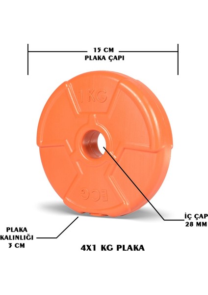 Turuncu 1 kg Spor Plaka Seti, 4 Adet, Dayanıklı ve Hafif Tasarım fiyatları