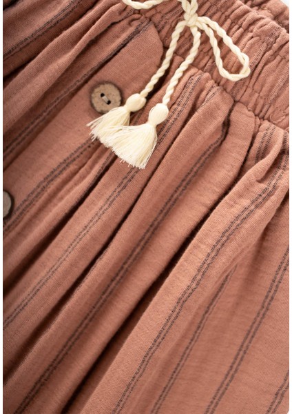 Organik Müslin Etek 2-8 Yaş Kahve Çift Çizgili modelleri